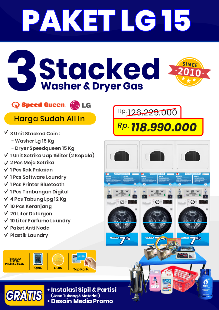 Paket bisnis laundry - paket LG 15 3 Stacked 1