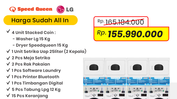 Paket laundry koin - koin laundry - LG 15 4 Stacked