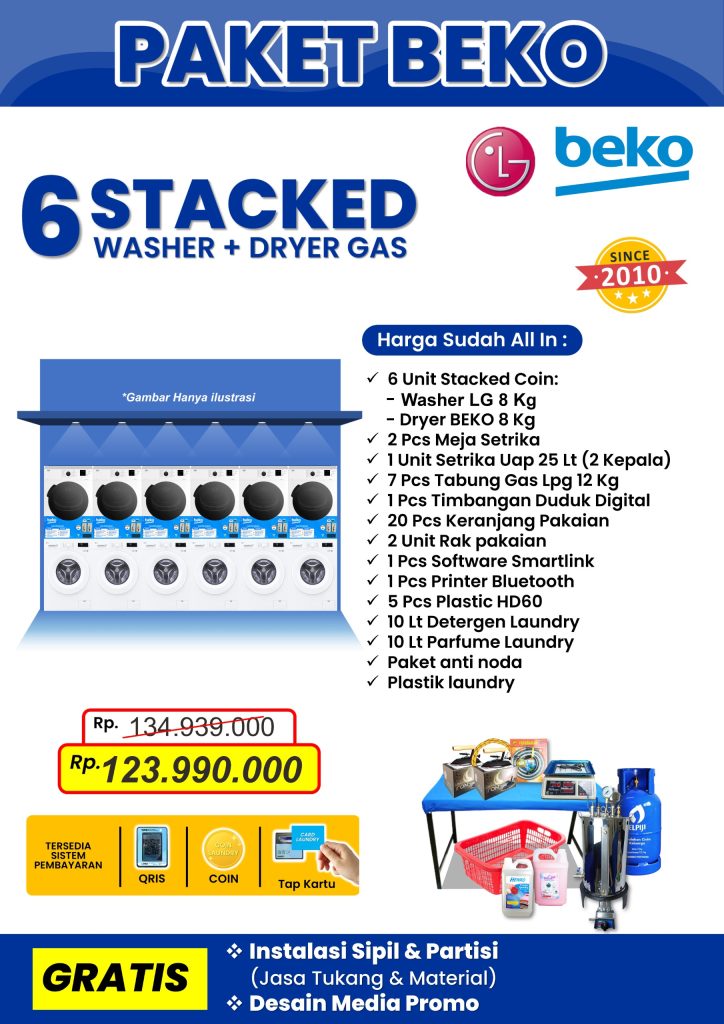 paket laundry kiloan beko - lg - 6 stack