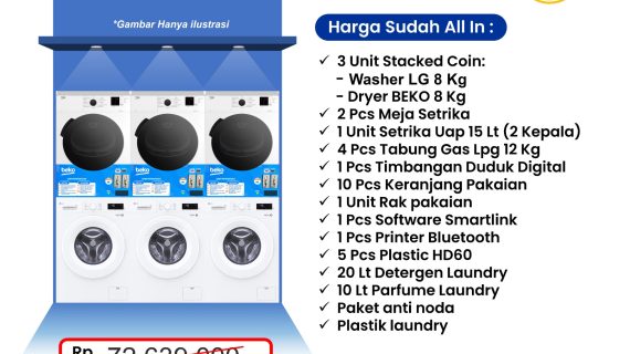 paket usaha laundry beko - lg - 3 stack