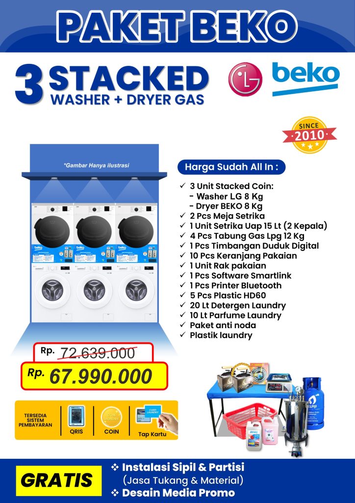 paket usaha laundry beko - lg - 3 stack