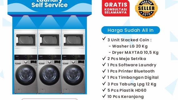 Paket laundry self service 3 stack - paket LG - LG 20kg