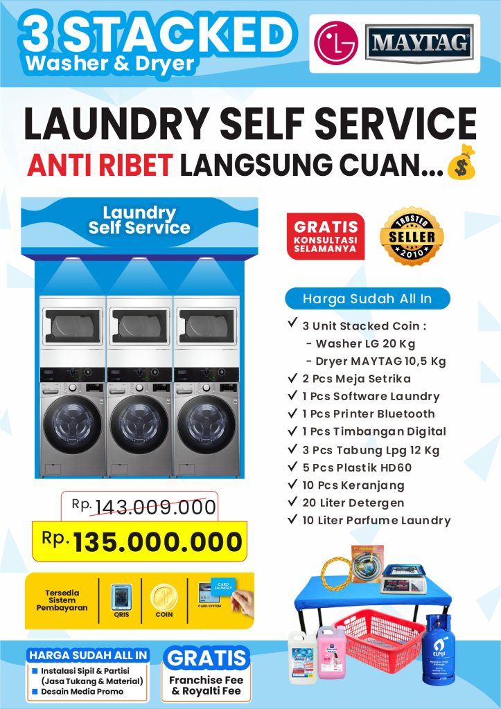 Paket laundry self service 3 stack - paket LG - LG 20kg